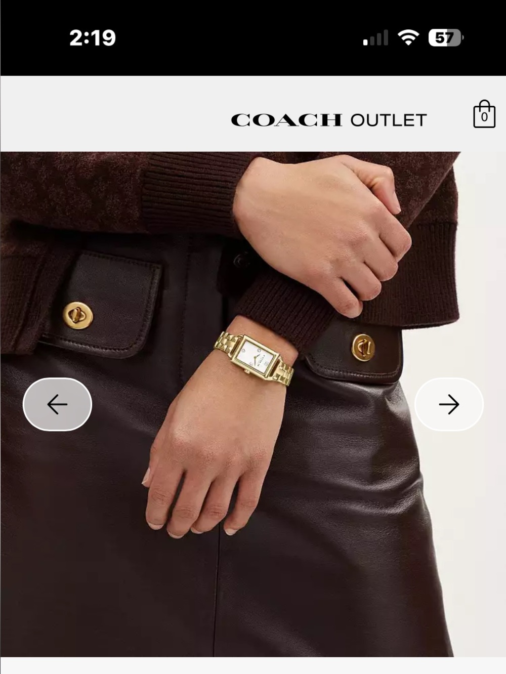 Coach Gold-Tone Rectangular Bracelet Watch